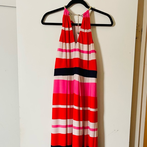 Eliza J striped jersey Maxi Dress with Gold Adjustable chain Collar - Picture 8 of 13